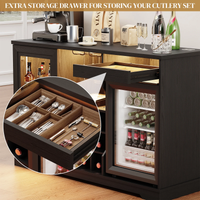 Wine Bar Cabinet with Fridge (Included), 47" Liquor Coffee Bar Cabinet with LED Lights & Rack, Mini Fridge Cabinet with Storage, Human Body Sensor, Buffet Sideboard for Dining Room, Black