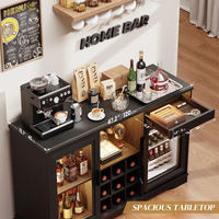 Wine Bar Cabinet with Fridge (Included), 47" Liquor Coffee Bar Cabinet with LED Lights & Rack, Mini Fridge Cabinet with Storage, Human Body Sensor, Buffet Sideboard for Dining Room, Black