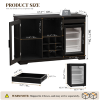 Wine Bar Cabinet with Fridge (Included), 47" Liquor Coffee Bar Cabinet with LED Lights & Rack, Mini Fridge Cabinet with Storage, Human Body Sensor, Buffet Sideboard for Dining Room, Black