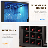 Wine Bar Cabinet with Fridge (Included), 47" Liquor Coffee Bar Cabinet with LED Lights & Rack, Mini Fridge Cabinet with Storage, Human Body Sensor, Buffet Sideboard for Dining Room, Black
