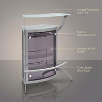 Contemporary Metal Glass Top Home Bar Unit in Silver — Feature Infographic