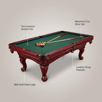 8.3 Ft. Pool Table with Billiard Ball and Cue Stick Set — Feature Infographic
