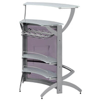 Contemporary Metal Glass Top Home Bar Unit in Silver