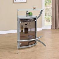 Contemporary Metal Glass Top Home Bar Unit in Silver