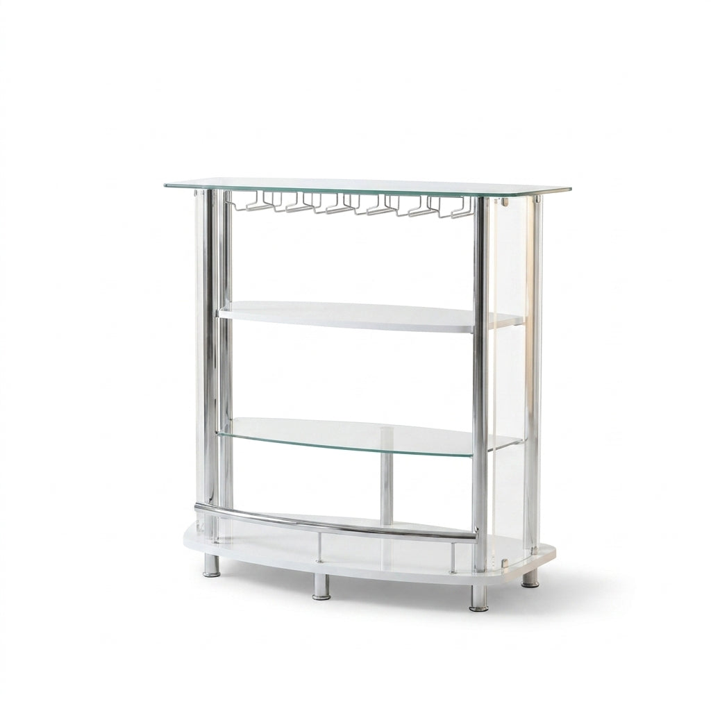 Contemporary Home Bar Unit with Clear Acrylic Front in White — Studio Shot