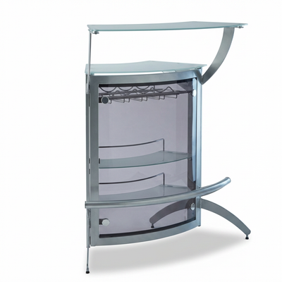 Contemporary Metal Glass Top Home Bar Unit in Silver