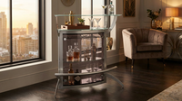 Contemporary Metal Glass Top Home Bar Unit in Silver — Lifestyle
