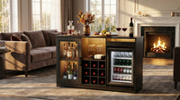 Wine Bar Cabinet with Fridge (Included), 47" Liquor Coffee Bar Cabinet with LED Lights & Rack, Mini Fridge Cabinet with Storage, Human Body Sensor, Buffet Sideboard for Dining Room, Black — Lifestyle